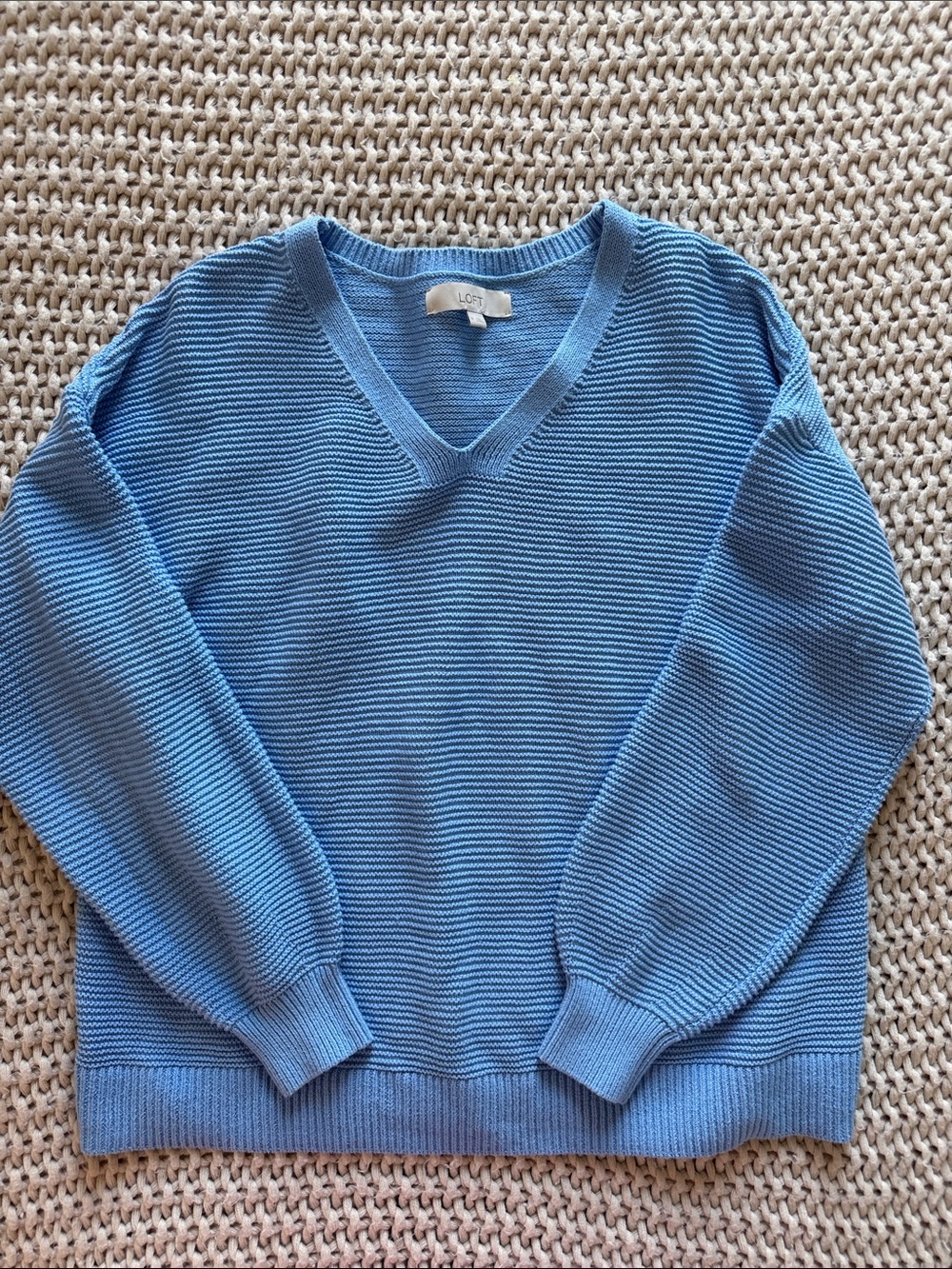 LOFT Women's Sky Blue V-Neck Ribbed Sweater